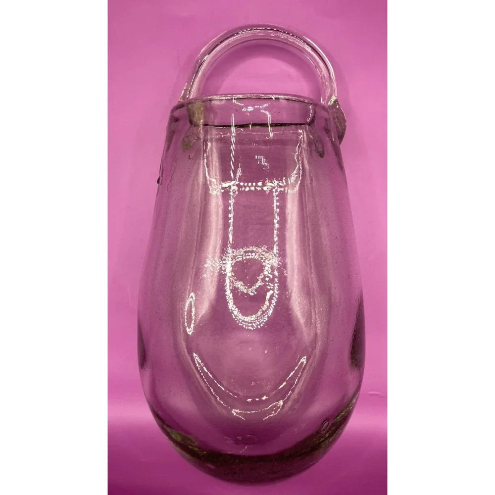 Folk Art Hand Blown Hanging Glass Clear Vase Only